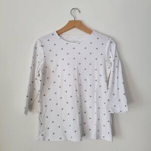 Christopher & Banks Holly Berry Print Top Women’s Small 3/4 Sleeve Christmas Shi